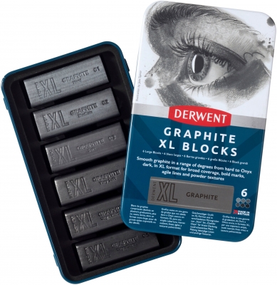Carbune XL Derwent Proffesional, cutie metalica, solubil in apa, 6 bucati/set, grafit